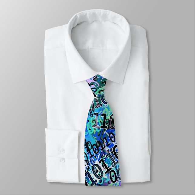 Blue Binary Code Nerdy Tie (Tied)