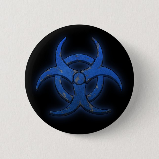 Blue Biohazard 6 Cm Round Badge (Front)