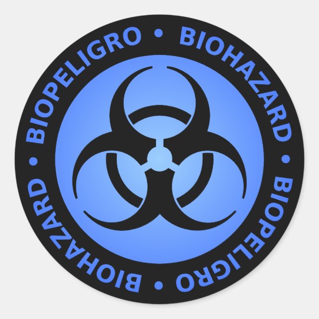 Blue Biohazard Warning Classic Round Sticker (Front)