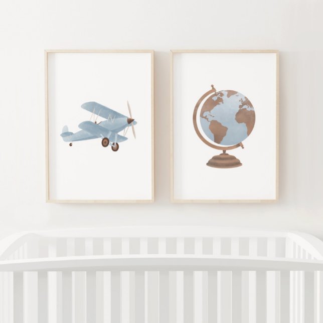 Blue Biplane and Globe Travel Nursery Decor (Creator Uploaded)