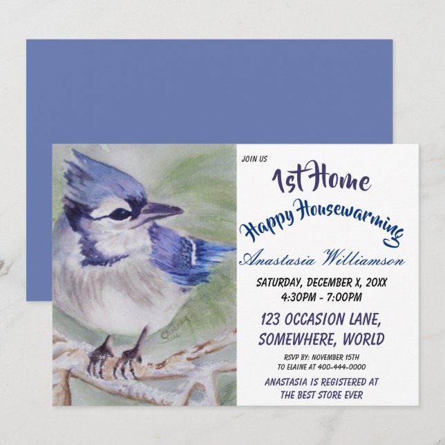 BLUE BIRD 1st HOME HOUSEWARMING PARTY INVITE (Front/Back)