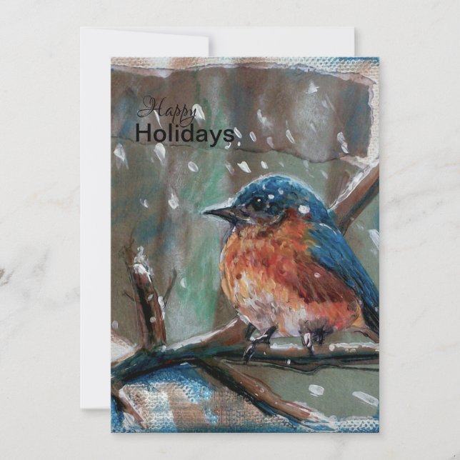 Blue Bird Adorable Little Winter Holiday Card (Front)