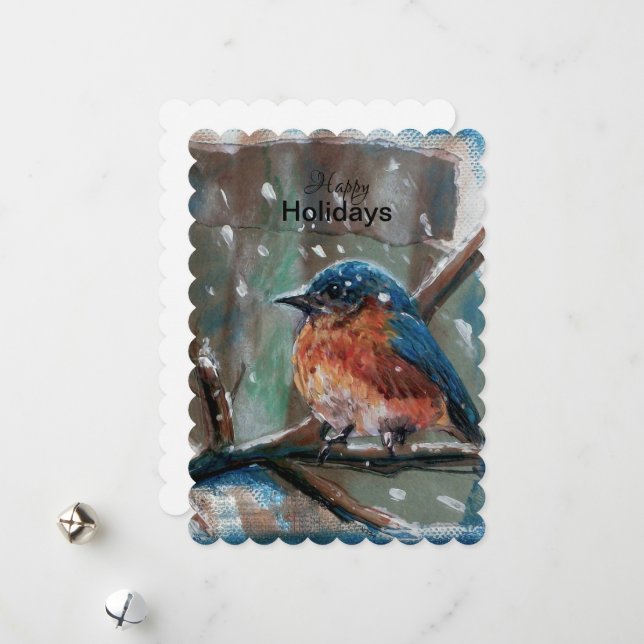 Blue Bird Adorable Little Winter Holiday Card (Front/Back In Situ)