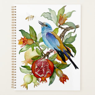 Blue Bird Among Pomegranates Watercolor Botanical Planner