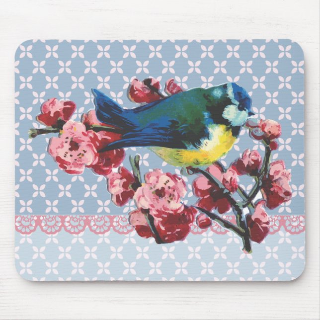Blue Bird and Cherry Blossom Mouse Mat (Front)