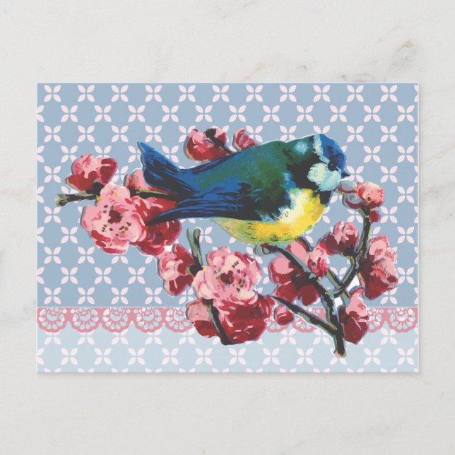 Blue Bird and Cherry Blossom Postcard (Front)