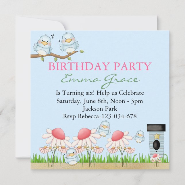 Blue Bird Birthday Invitation (Front)