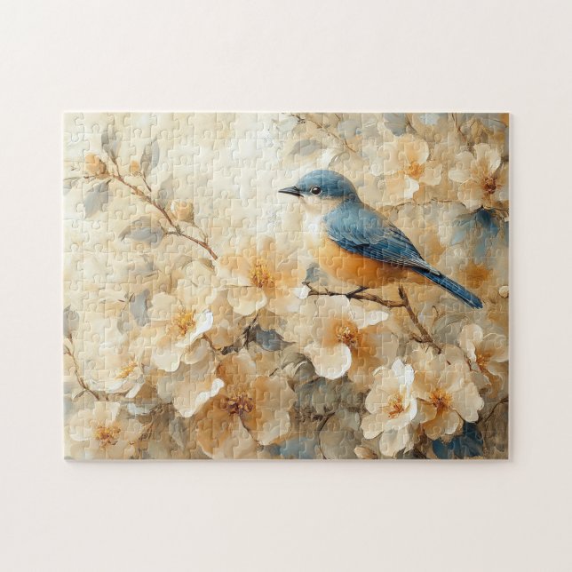 Blue Bird Blossoming Tree Painting Jigsaw Puzzle (Horizontal)
