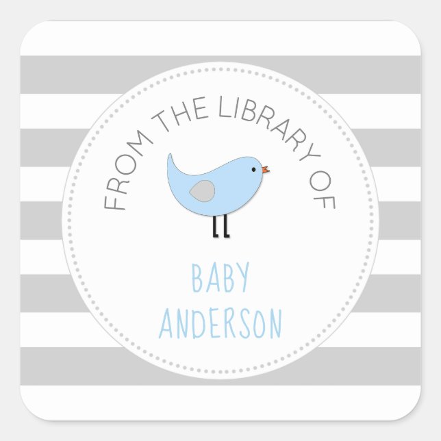 Blue Bird boy baby shower bookplate / book Square Sticker (Front)