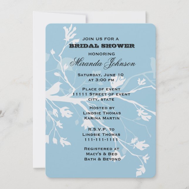 Blue Bird Branches Bridal Shower Invitation (Front)