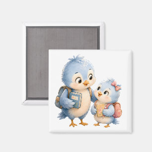 Blue Bird Brother Sister Square Magnet