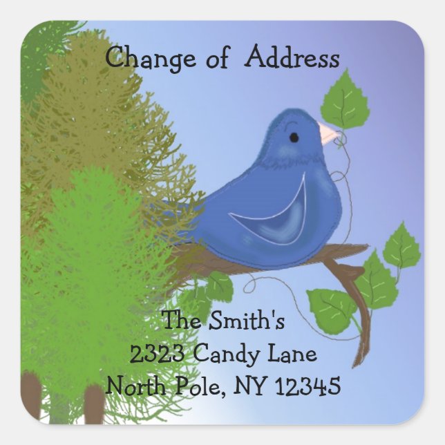 Blue Bird Change of Address Square Sticker (Front)