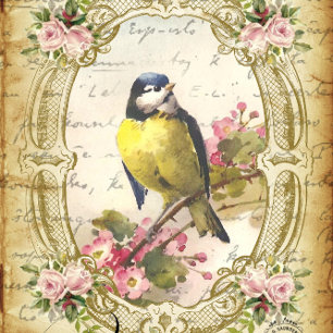Blue Bird & Cherry Blossom Antique Paper Decoupage