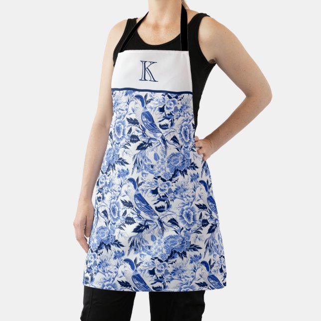 Blue Bird Chinoiserie Monogram  Apron (Insitu)