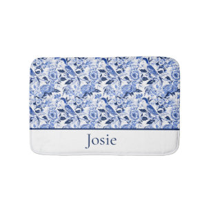 Blue Bird Chinoiserie Monogram  Bath Mat