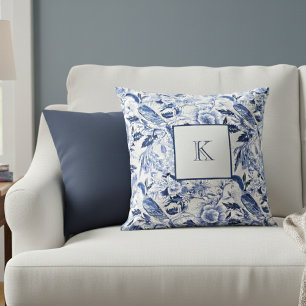 Blue Bird Chinoiserie Monogram  Cushion