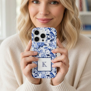 Blue Bird Chinoiserie Monogram  iPhone 16 Pro Case