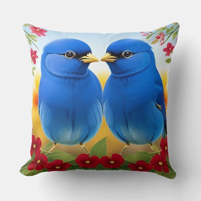 🕊️ Blue Bird Duo Throw Pillow Cosy Nature Decor  (Front)