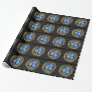 Blue Bird Eggs, Nest: Original Colour Pencil Art Wrapping Paper