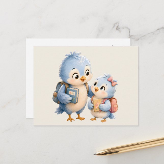 Blue Bird Family  Postcard (Front/Back In Situ)