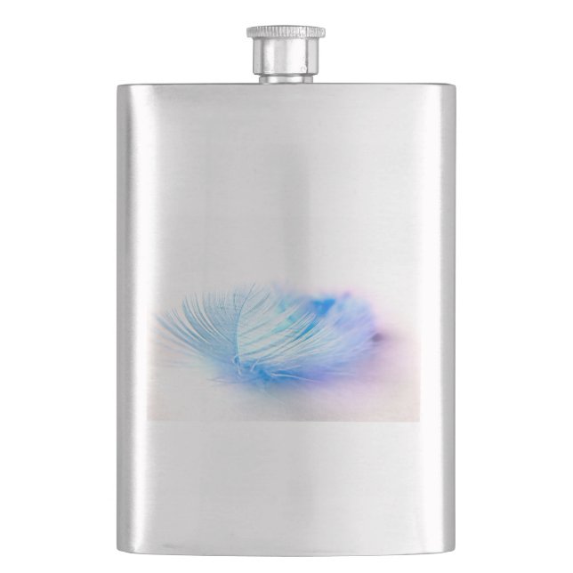 Blue Bird Feather Plume Hip Flask (Front)