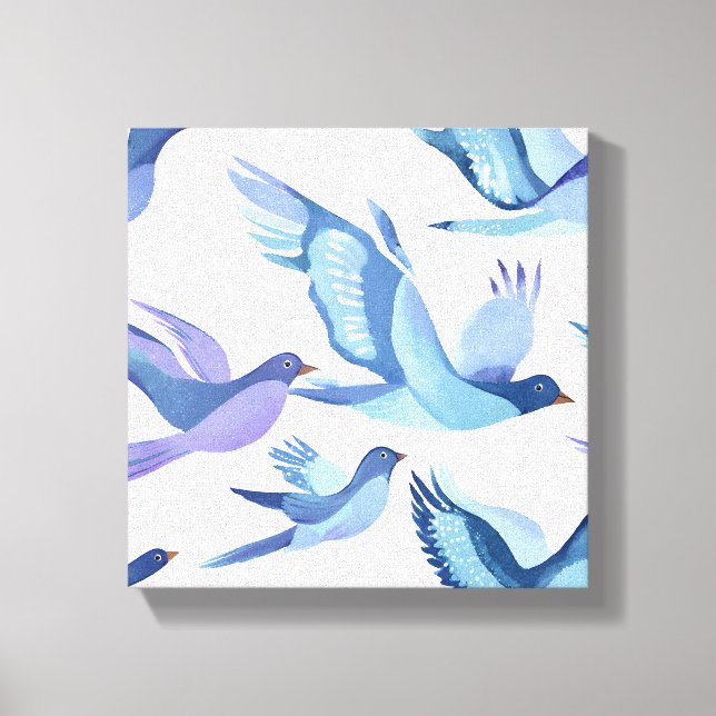 Blue Bird Flight | Modern Watercolor Painting Canvas Print (Front)