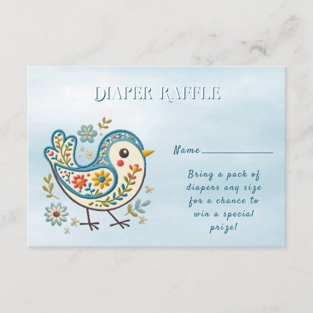 Blue Bird Floral Baby Shower Enclosure Card (Front)