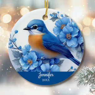 Blue Bird Floral Christmas North American Eastern  Ceramic Tree Decoration
