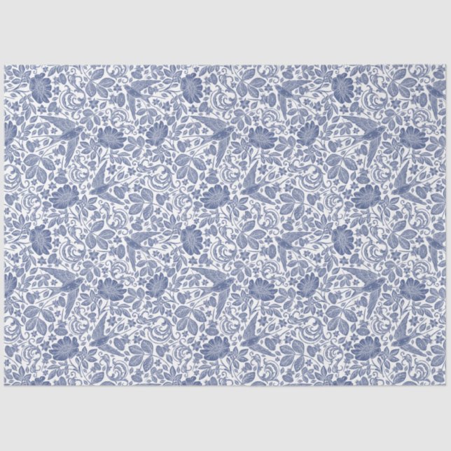 Blue bird floral decoupage tissue paper (Front)