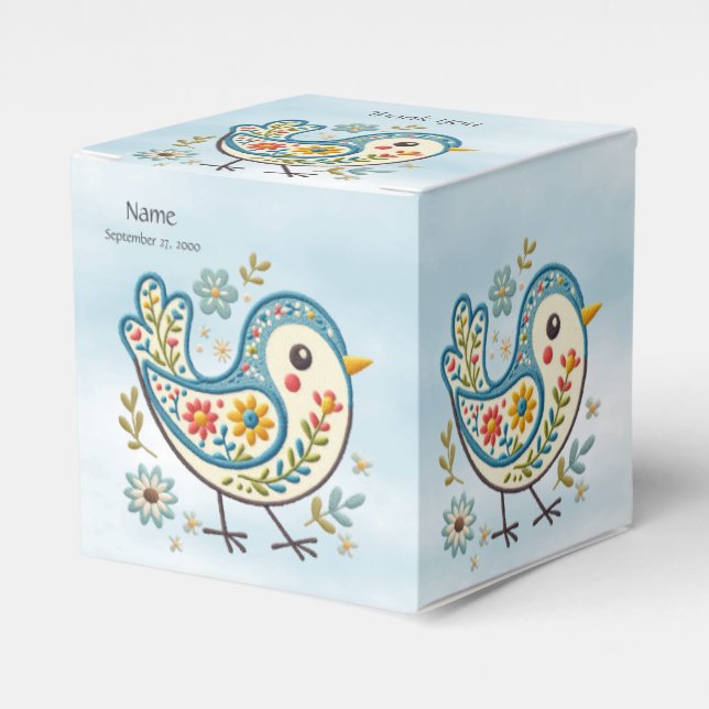 Blue Bird Floral Favour Box (Front Side)