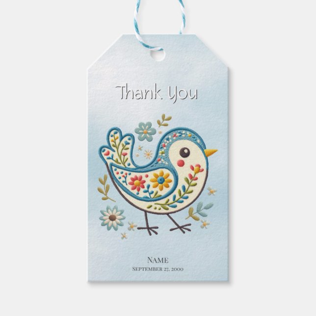 Blue Bird Floral Gift Tag (Front)