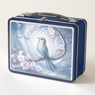 Blue Bird Floral Metal Lunch Box