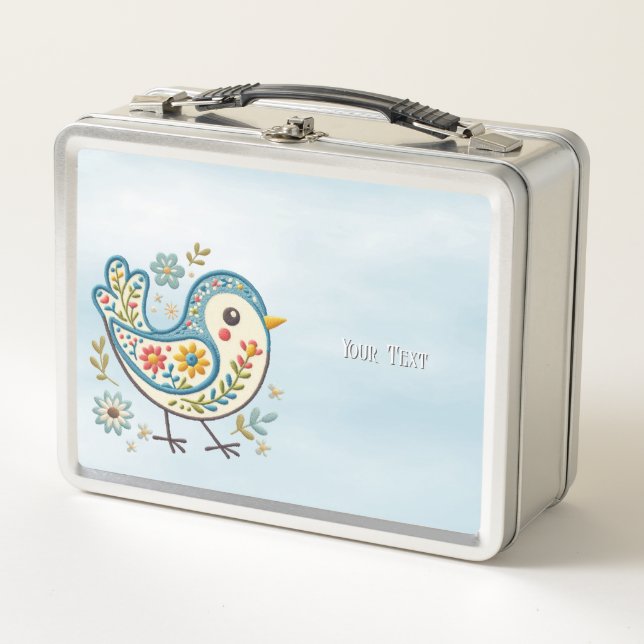 Blue Bird Floral Metal Lunch Box (Front)