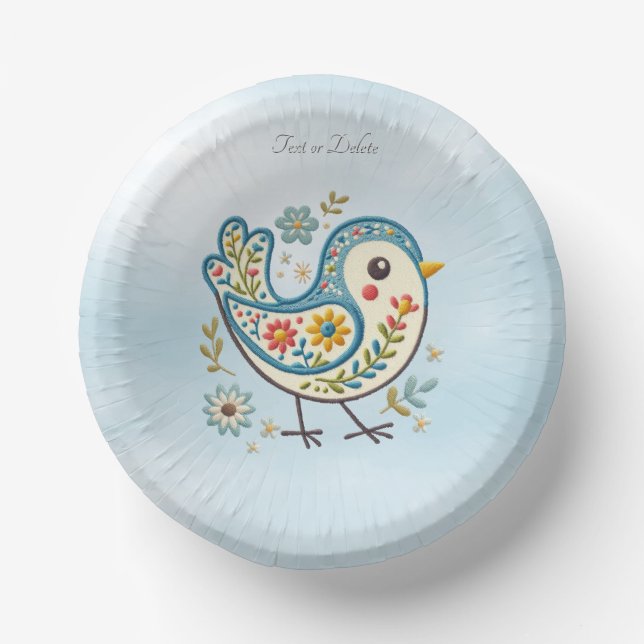 Blue Bird Floral Paper Bowl Paper Plate (Front)