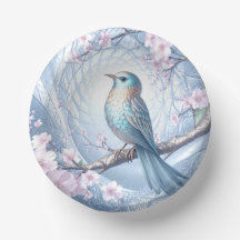 Blue Bird Floral Paper Bowl
