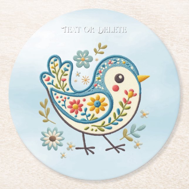 Blue Bird Floral Paper Coaster (Front)