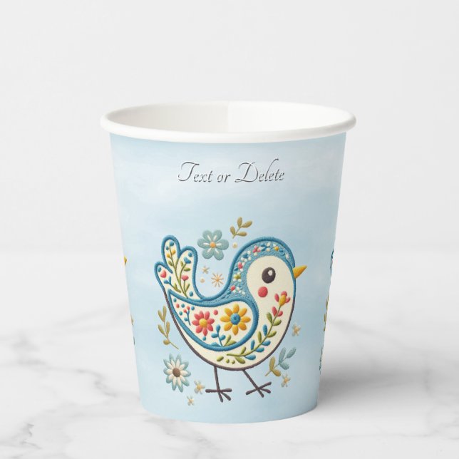 Blue Bird Floral Paper Cups (Left)