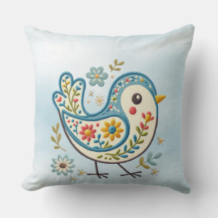 Blue Bird Floral Throw Pillow