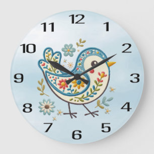 Blue Bird Floral Wall Clock
