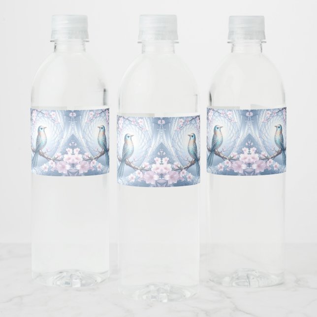 Blue Bird Floral Water Bottle Label (Bottles)