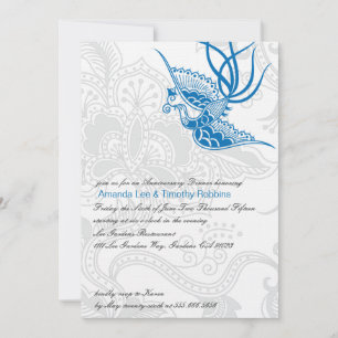 Blue Bird & Floral Wedding Anniversary Invite