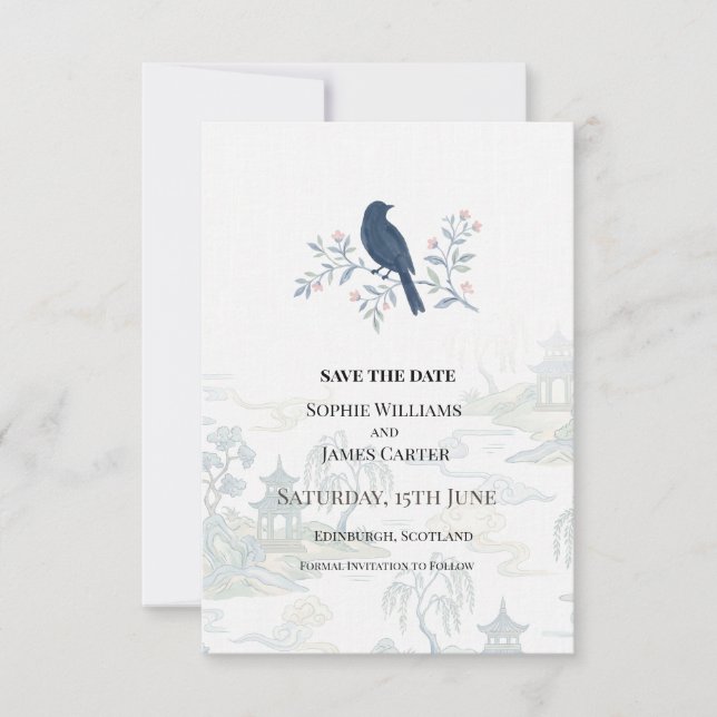 Blue Bird Floral Wedding Save The Date (Front)