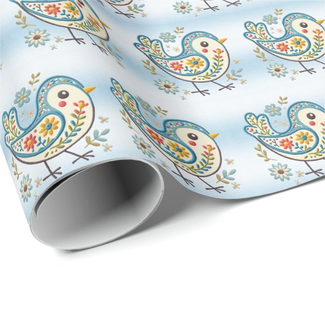 Blue Bird Floral Wrapping Paper (Roll Corner)