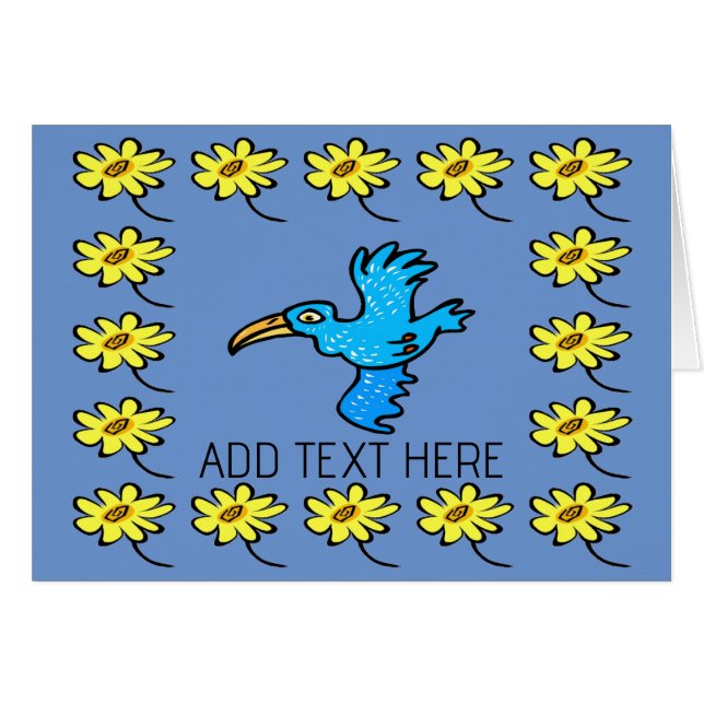 Blue bird Flower Border, add text, (Front Horizontal)