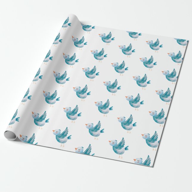 Blue Bird Flying Wrapping Paper (Unrolled)
