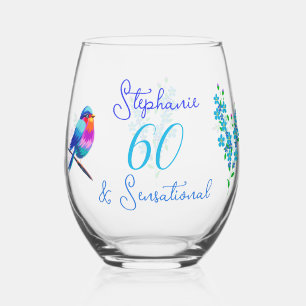 Blue Bird Forget Me Not Floral 60 and Sensational Stemless Wine Glass