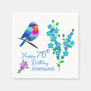 Blue Bird Forget Me Not Floral 70th Birthday Party Napkin
