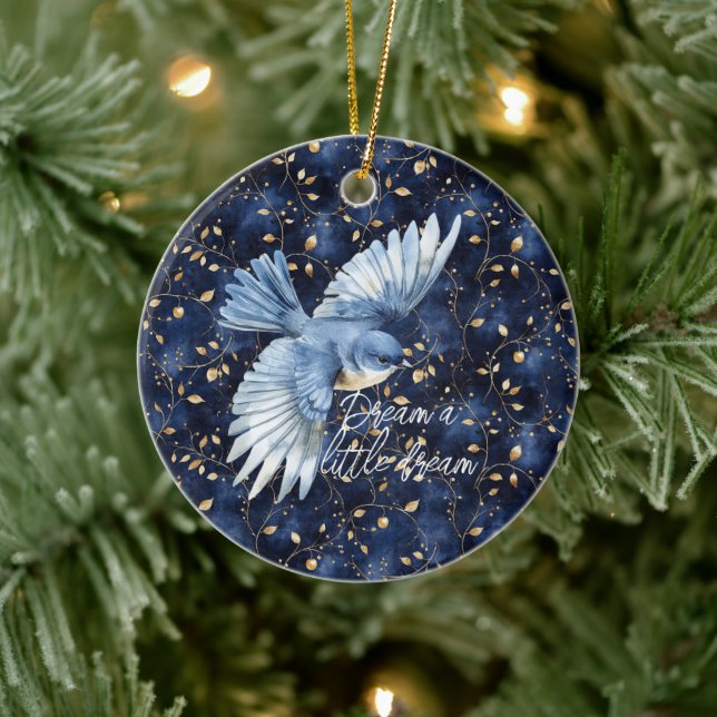 Blue Bird Gold Leaves Dream Ceramic Tree Decoration (Tree)