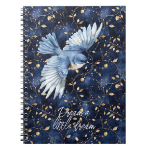 Blue Bird Gold Leaves Dream Notebook