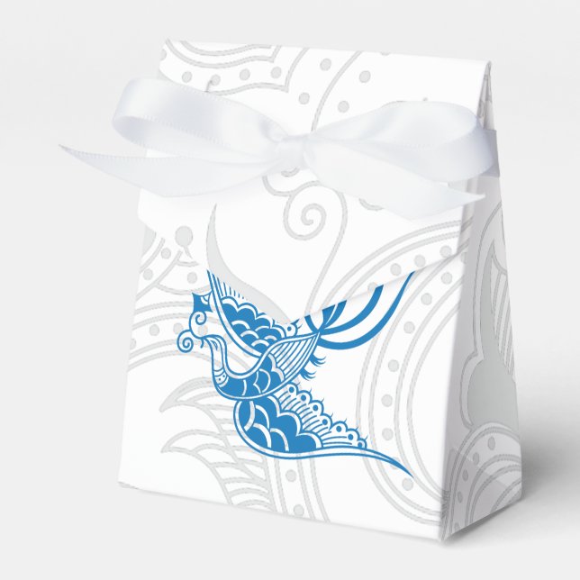 Blue Bird & Henna Swirl Favour Box (Front Side)